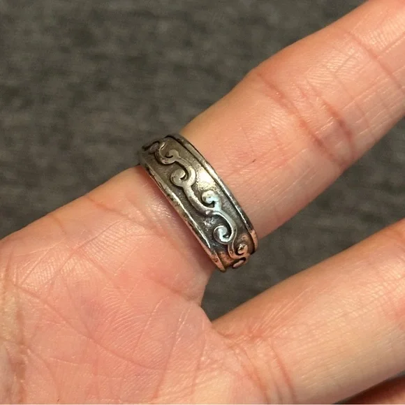 Brighton Square Smoky Quartz Gem Silver Cocktail Ring w Decorative Design, Sz 7 - Picture 4 of 10